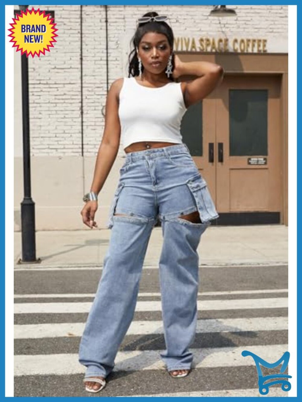 Detachable Cargo Jeans Y2K High Waisted Baggy Cutout Summer Shorts Streetwear - Picture 2 of 6